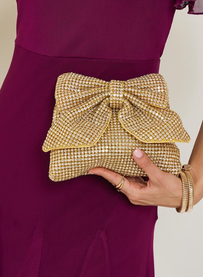 Styli Golden Bow Embellished Clutch Bag - Image 1